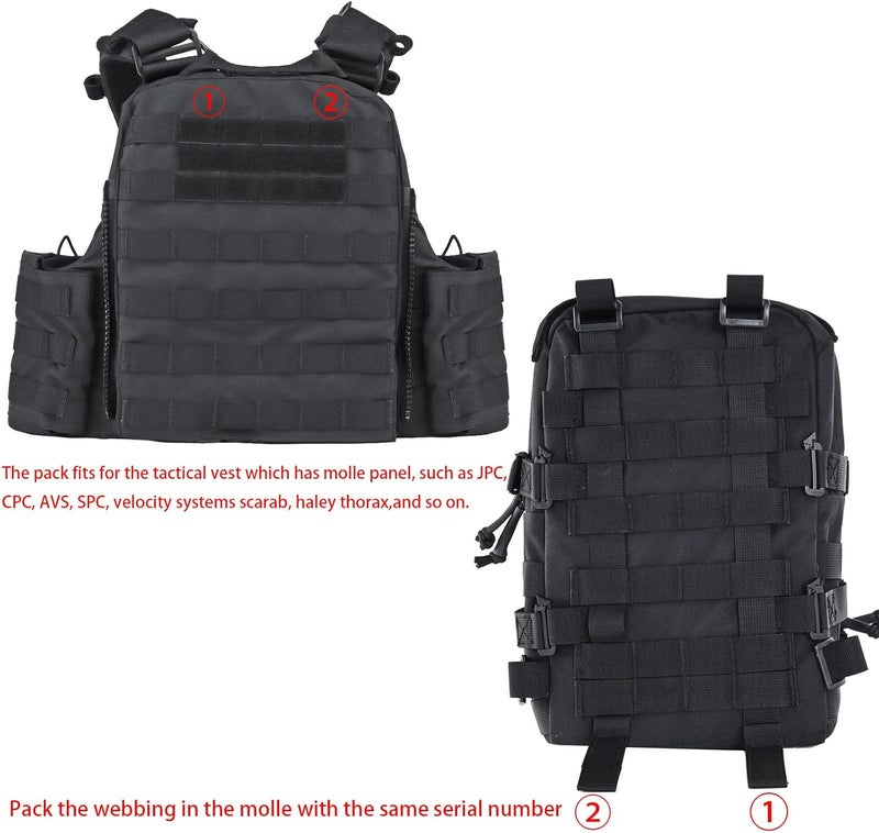 tactifans Tactical Mini Molle Hydration Pack,Molle Hydration Carrier with IFAK Pouch&US Flag&Med Patch,Hydropack for 2L Water Bladder - Image 4